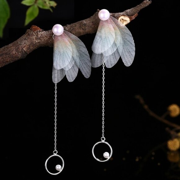 Jewelry - Butterfly earrings jewelry fashion drop dangle long blue sterling silver 925 new